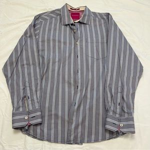 Tommy Bahama Men's Large Striped Cotton Long Sleeve Button Down Shirt